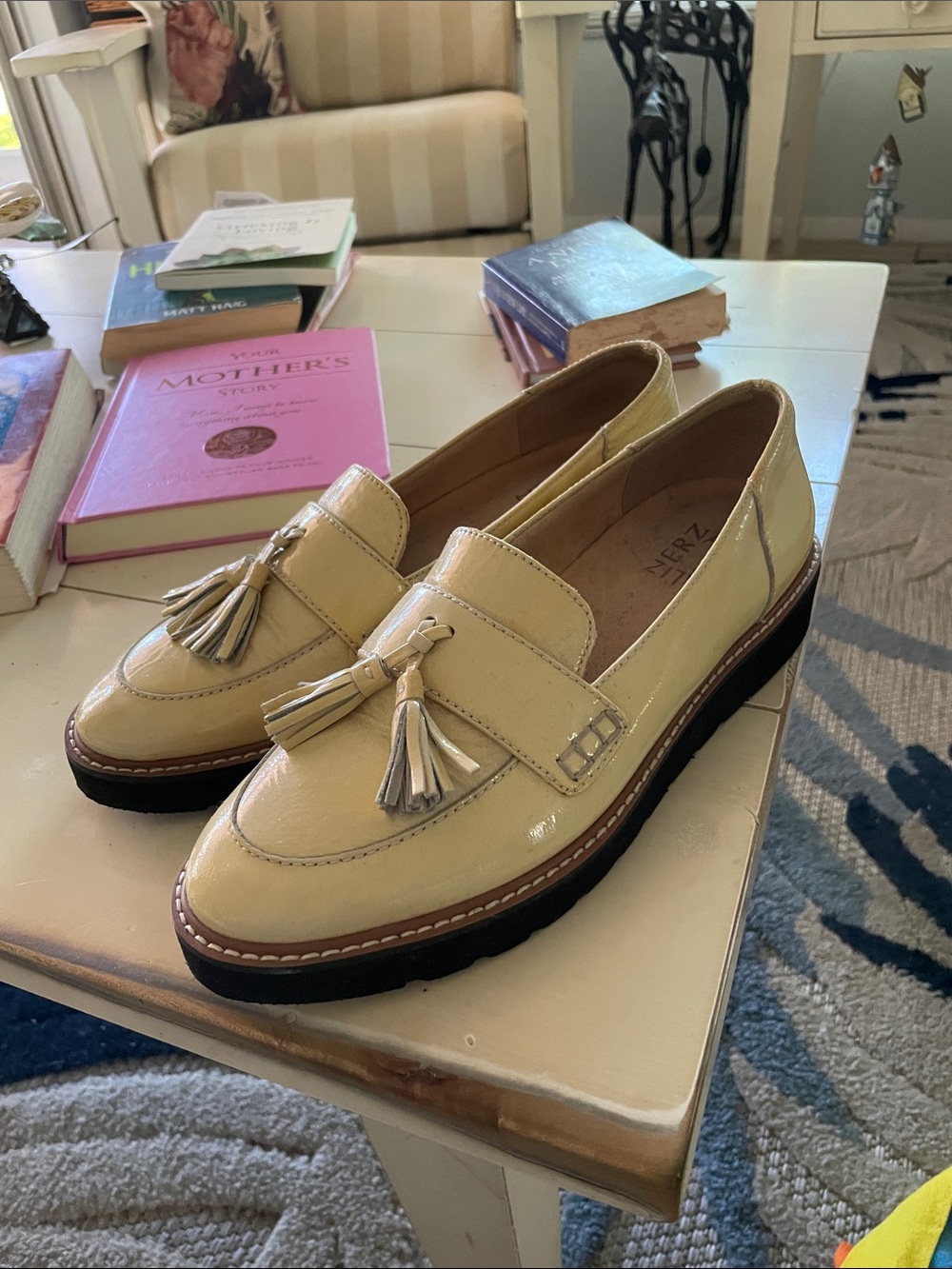 Naturalizer Butter Yellow Leather Patent Tassel Loafers - Womens